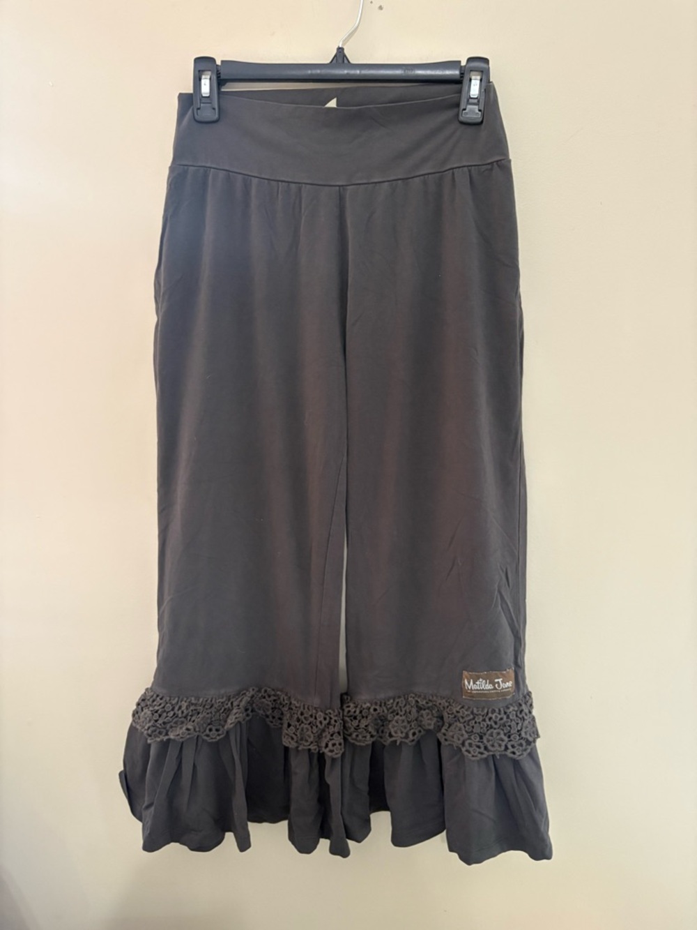Matilda Jane Black Cropped Ruffle Pants with Lace Trim